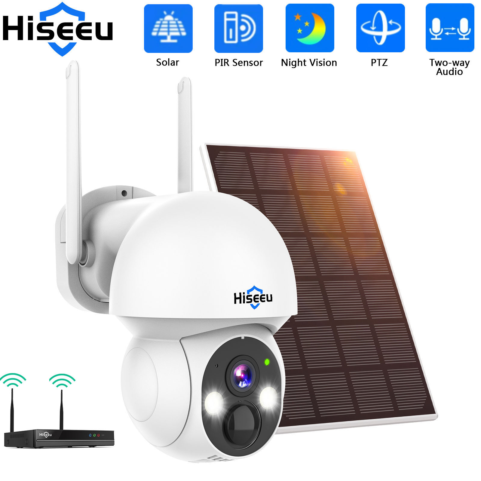 Home Security And Cameras - Hiseeu 2K 4MP WIFI PTZ Solar